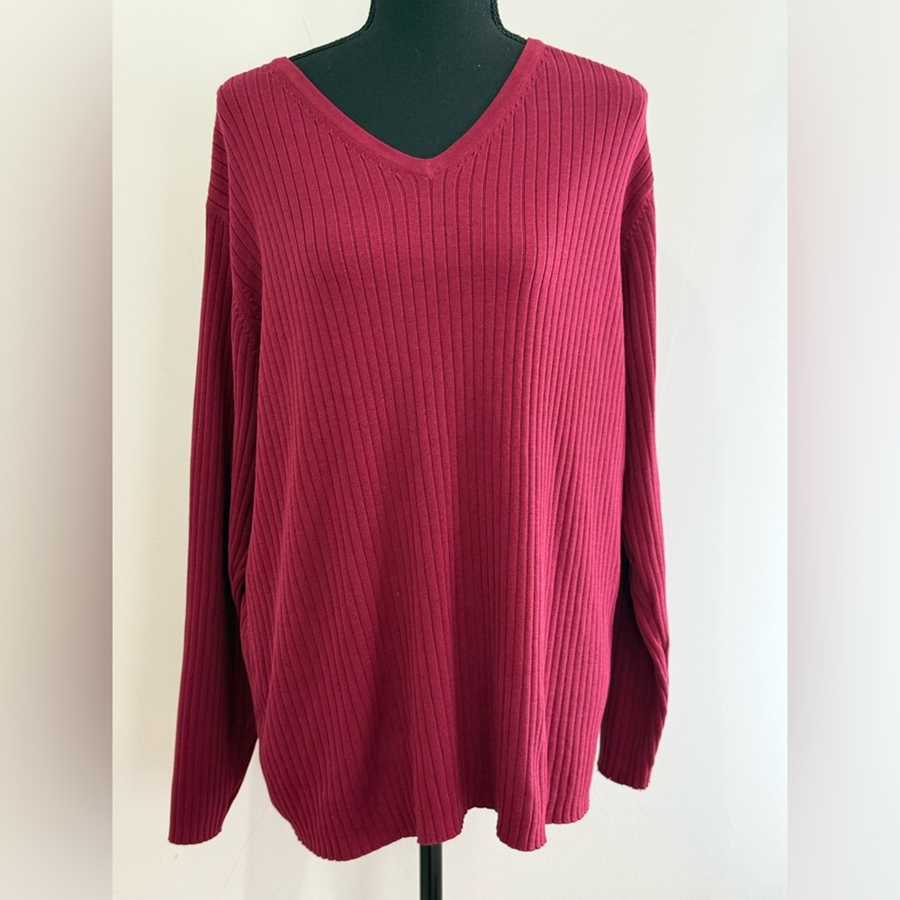 White Stag 26W/28W Ribbed V-Neck Sweater in Burgundy 879